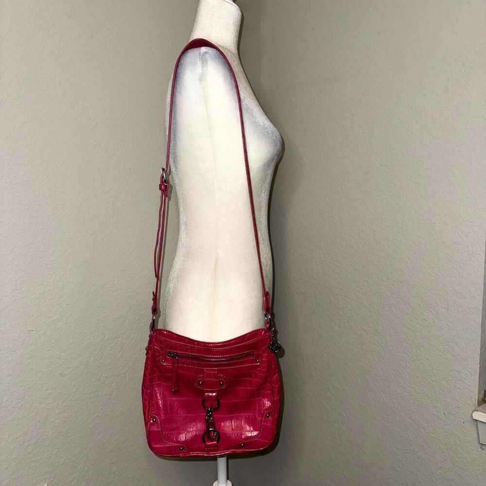 Nine West Crossbody Bag Women's‎ Pink Faux Leather Croc Embossed Shoulder Strap